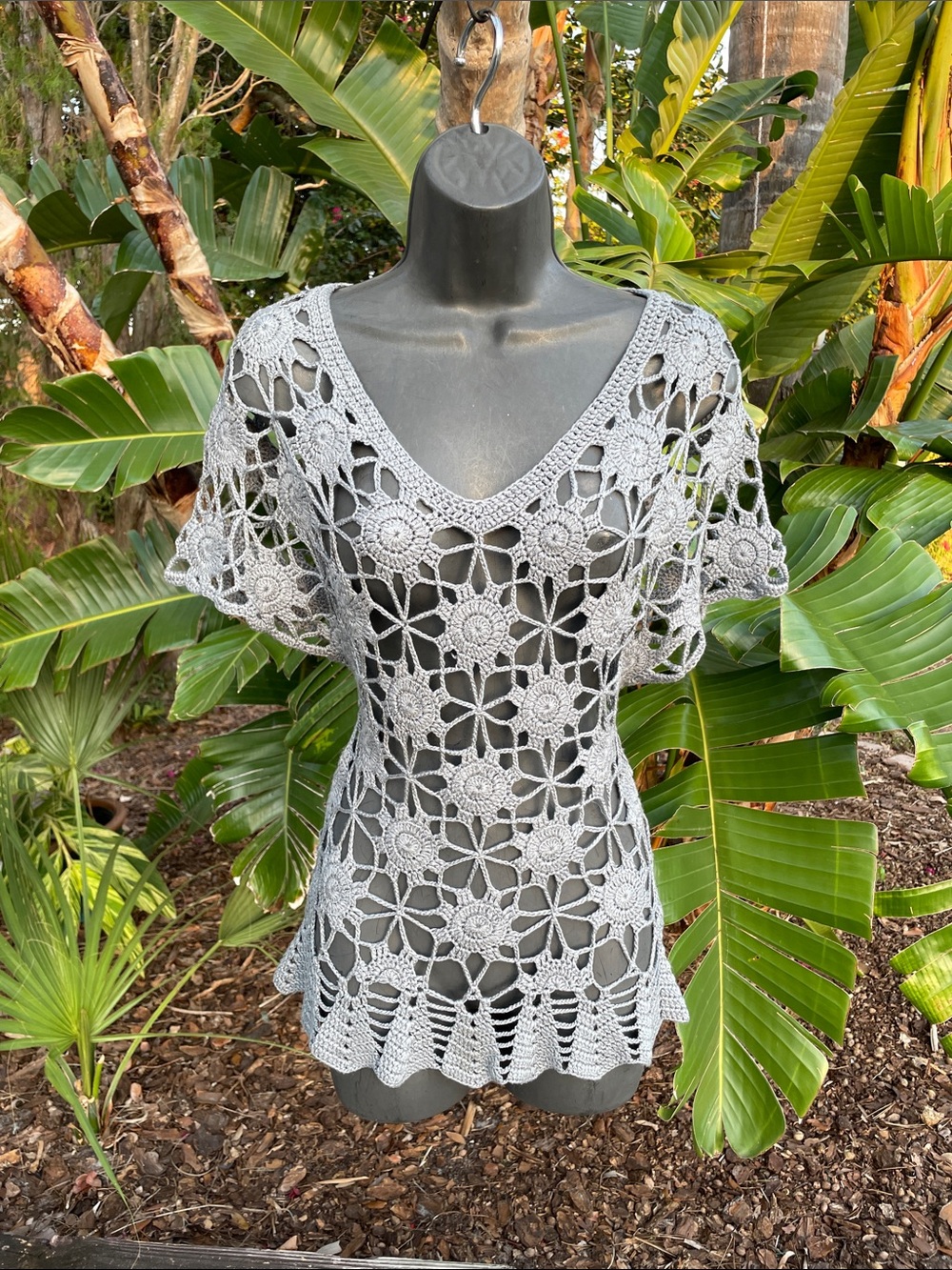 mustard seed crochet top with peplum hem